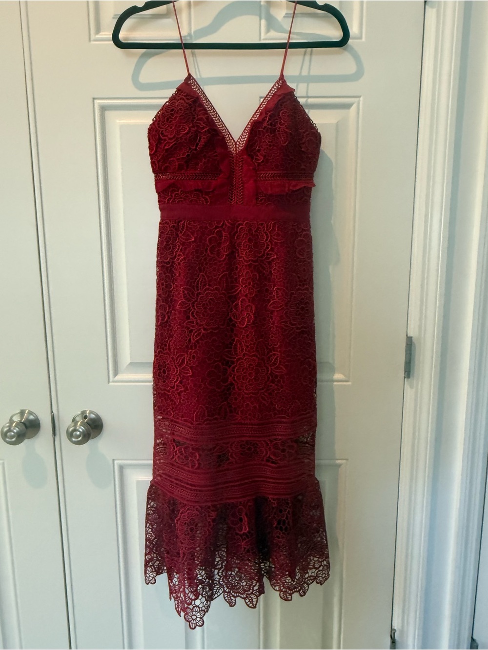 Self-Portrait Burgundy Lace Spaghetti-Strap Midi Dress